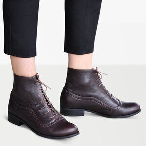 Women's Dark Brown Leather Boots, Lace-up Ankle Boots, EU 36 & 37
